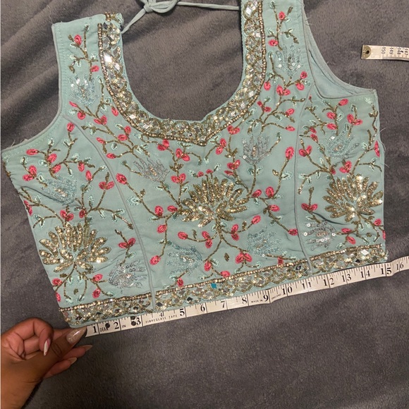 Floral Indian Lehenga - turquoise and gold - Picture 6 of 11